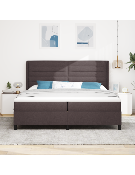 Letto Box con Materasso  Marrone Scuro 200x200 cm in Tessuto