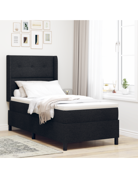 Letto Box Spring con Materasso Nero 90x190 cm in Tessuto di