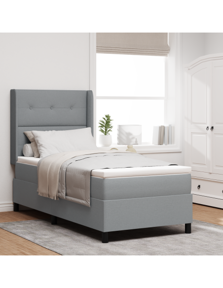 Letto Box Spring con Materasso Grigio Chiaro 90x200 cm in Tessuto
