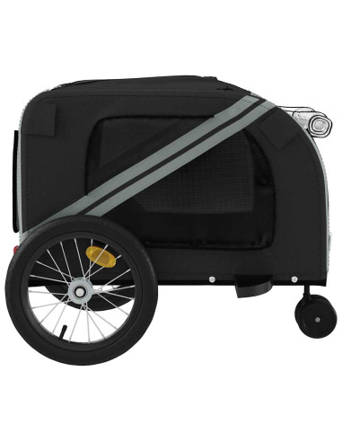 Rimorchio da Bici per Animali Grigio e Nero Oxford e Ferro