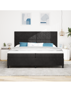 Letto a Sorgente LED con materasso Nero 200 x 200 cm Tessuto