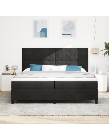 Letto a Sorgente LED con materasso Nero 200 x 200 cm Tessuto