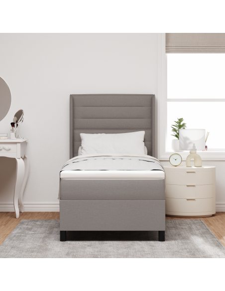 letto a box spring  con materasso e LED tortora 90x190 cm in tessuto