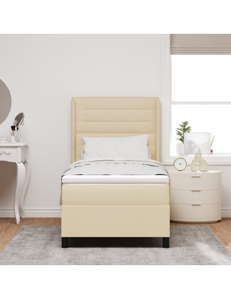 Letto Box Spring con Materasso e LED in Crema, 90x200 cm in Tessuto
