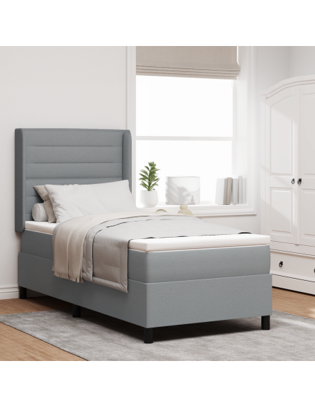 Letto Box Spring  con Materasso e Luce LED Grigio Chiaro 80x200 cm Tessuto