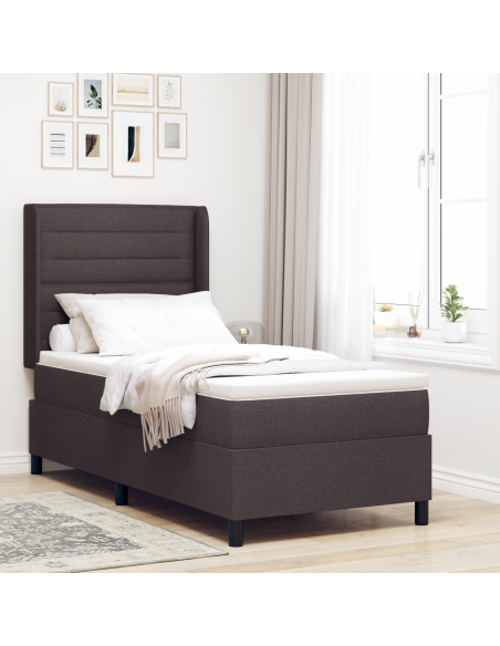 Letto Box Spring with Materasso & LED Marrone Scuro 80x200 cm Tessuto