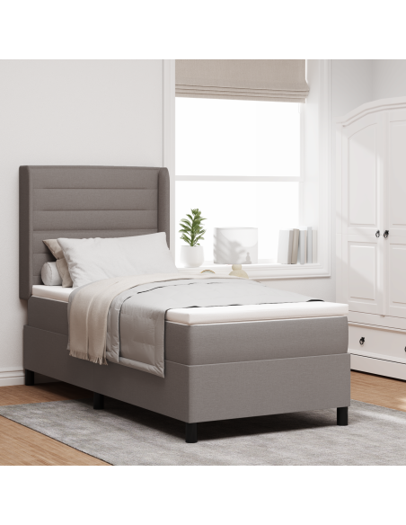 letto a box spring  con materasso e LED tortora 90x190 cm in tessuto