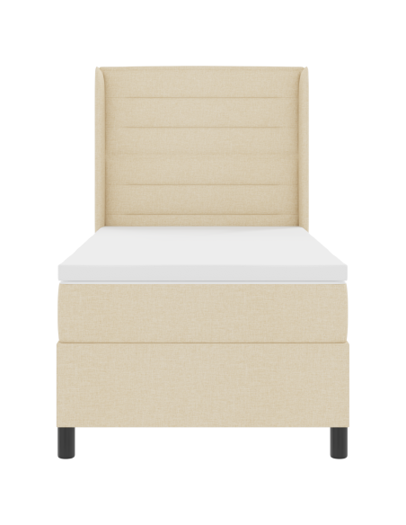 Letto Box Spring con Materasso e LED in Crema, 90x200 cm in Tessuto