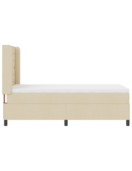 Letto Box Spring con Materasso e LED in Crema, 90x200 cm in Tessuto