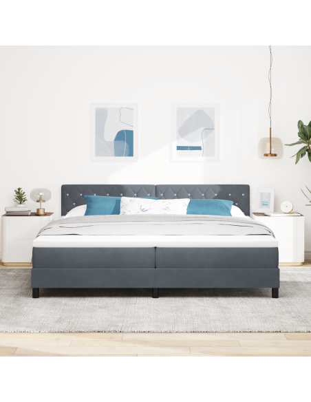 Letto Box Spring  con Materasso e LED Grigio Scuro 200x200 cm Velluto