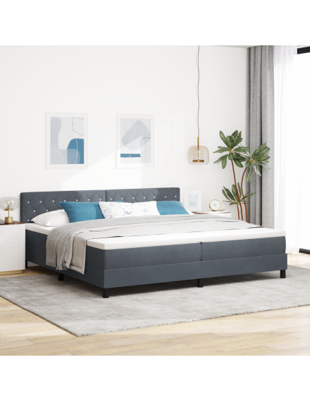 Letto Box Spring  con Materasso e LED Grigio Scuro 200x200 cm Velluto
