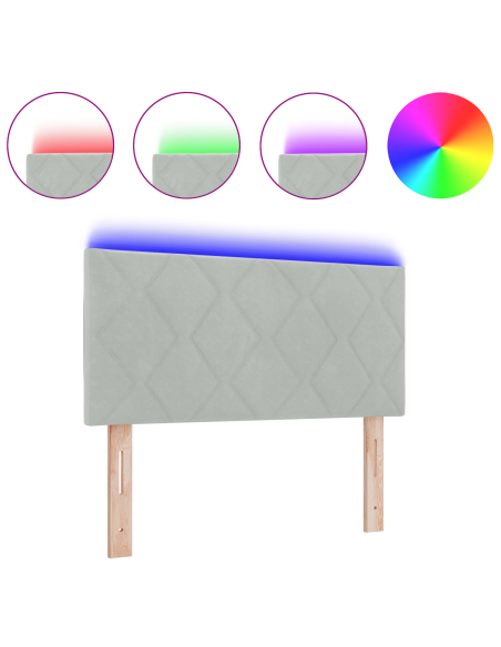 Testata LED Design a Blocchi di Diamante Grigio Chiaro 100 cm Velluto