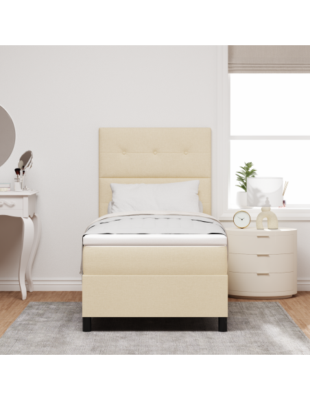 Letto con Rete a Molle con Materasso e LED Crema 100x200 cm Tessuto