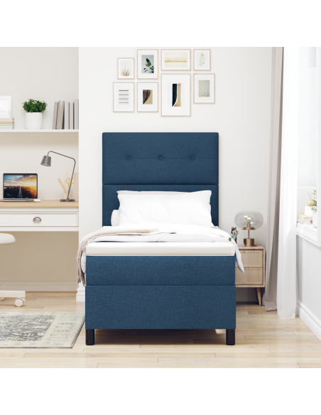 Letto con Box Spring e Materasso & LED Blu 100x200 cm in Tessuto