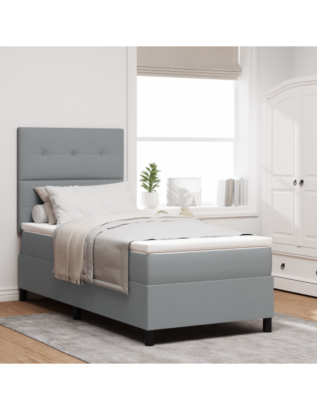 Letto con Box Spring e Materasso & Luce LED Grigio Chiaro 90x200 cm Tessuto