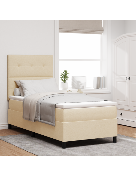 Letto con Rete a Molle con Materasso e LED Crema 100x200 cm Tessuto