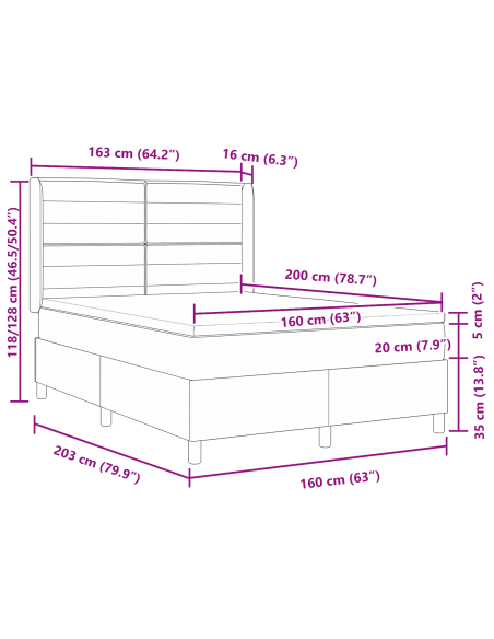 Letto con Rete a Molla e Materasso Blu 160x200 cm Tessuto
