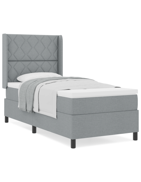 Letto Box Spring con Materasso Grigio Chiaro 90x200 cm Tessuto