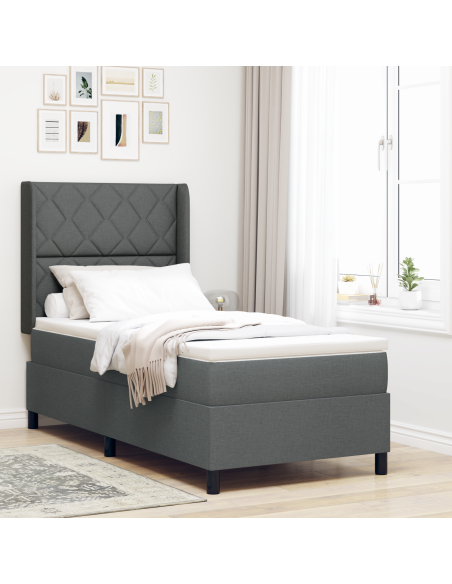 Letto con Materasso Box Spring Grigio Scuro 100x200 cm Tessuto