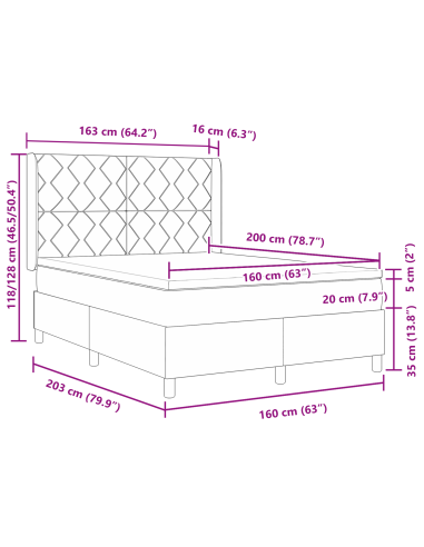 Letto a molle con materasso Marrone scuro 160 x 200 cm Tessuto