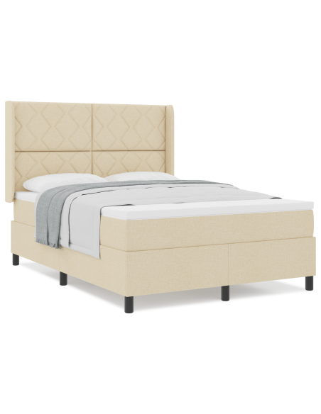Letto Box Spring  con Materasso Crema 160x200 cm in Tessuto