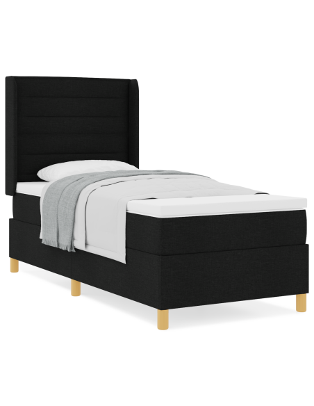 Letto Box Spring con Materasso - Nero, 80x200 cm, Tessuto