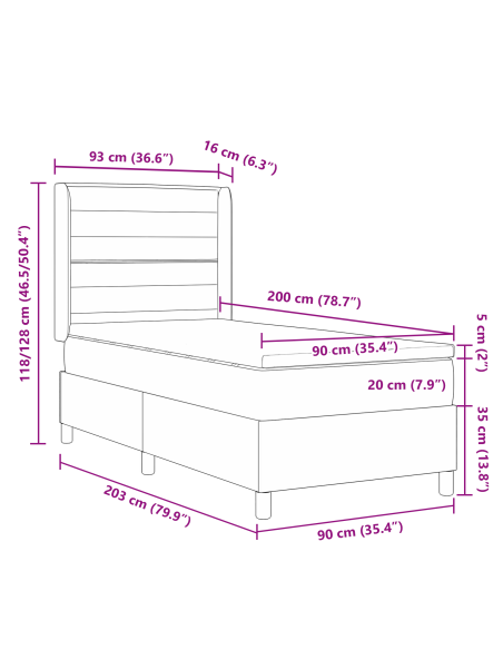 Letto Box Spring con Materasso crema 90x200 cm in Tessuto