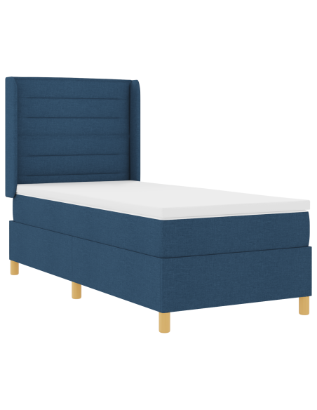 Letto Box Spring con Materasso Blu 100x200 cm in Tessuto