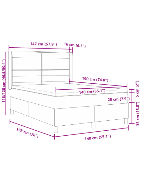 Letto a doge con materasso  Marrone scuro 140x190 cm Tessuto