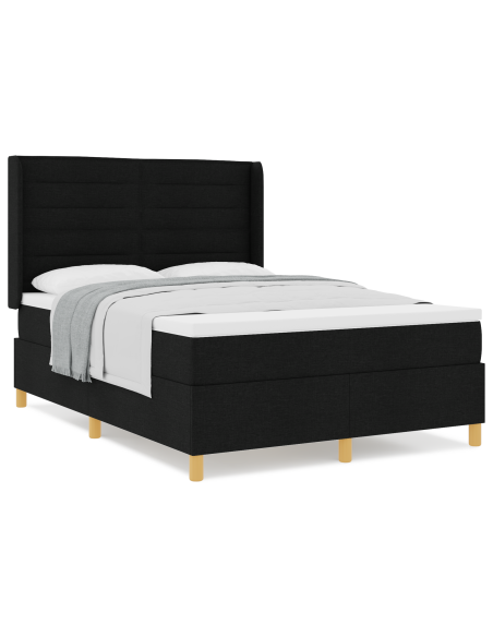 Letto Box Spring  con Materasso Nero 140x200 cm Tessuto