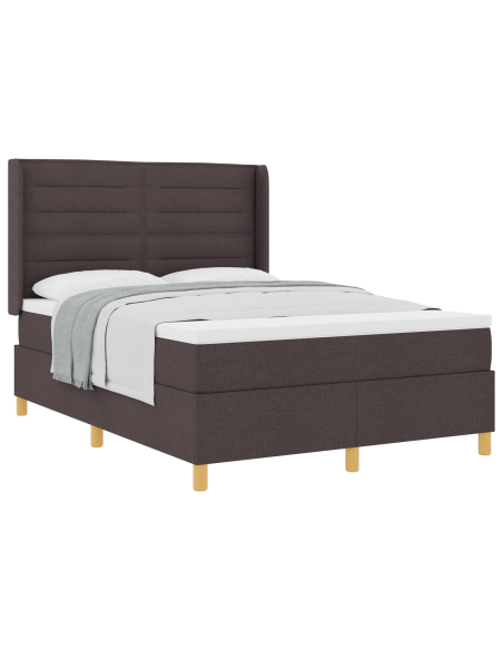 Letto a Rete con Materasso - Marrone Scuro, 140x200 cm, Tessuto
