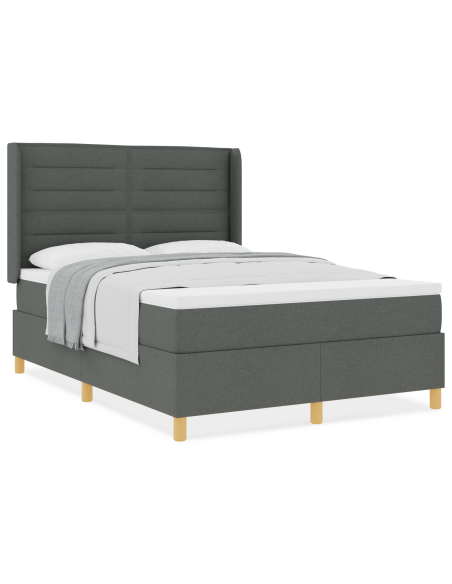 Letto con Rete a Molla e Materasso Grigio Scuro 160x200 cm Tessuto
