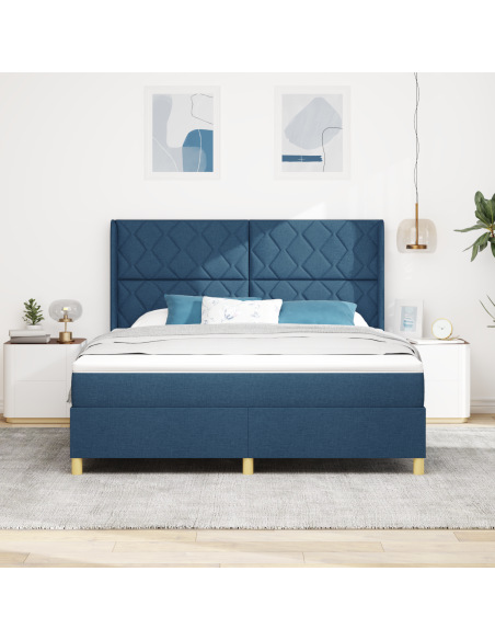 Letto con rete a doghe e materasso & LED Blu 180x200 cm Tessuto