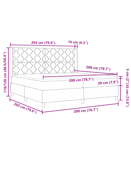 Letto Box Spring con Materasso e Luce LED Grigio Chiaro 200x200 cm Tessuto