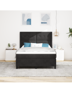 Letto a molle con strisce LED Nero 140 x 200 cm Velluto