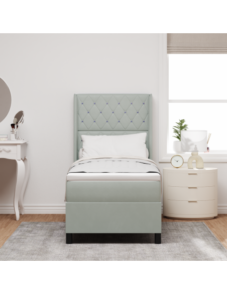 Letto a molle con materasso Grigio chiaro 80 x 200 cm Velluto