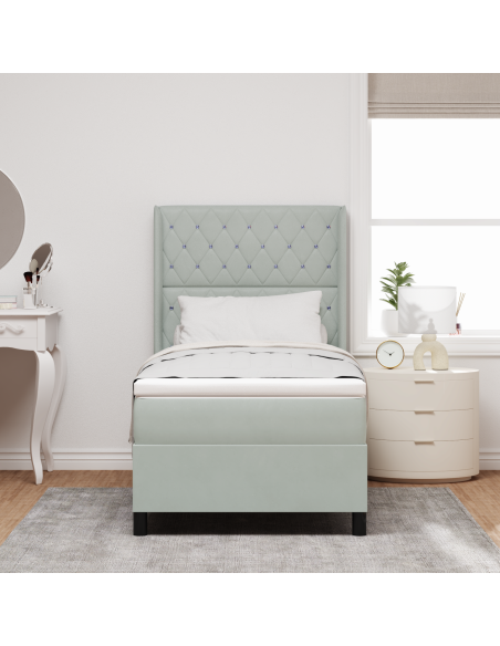 Letto Box Spring con Materasso e Luce LED Grigio Chiaro 90x190 cm Velluto