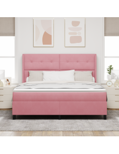 Letto a molle con materasso con led Rosa 180 x 200 cm Velluto