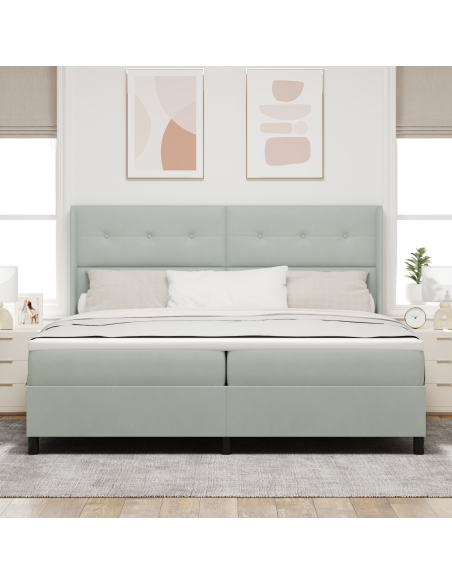 Letto Box Spring con Materasso e Luce LED Grigio Chiaro 200x200 cm Velluto