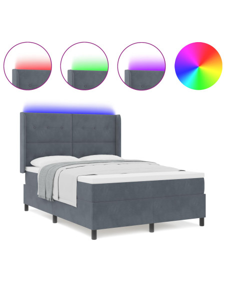 Letto Box Spring  con Materasso e LED Grigio Scuro 140x190 cm in Velluto