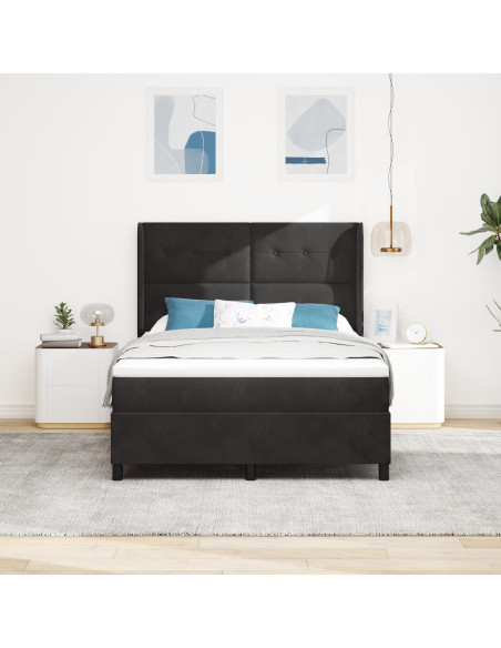 Letto con box spring e materasso LED nero 140x190 cm in velluto