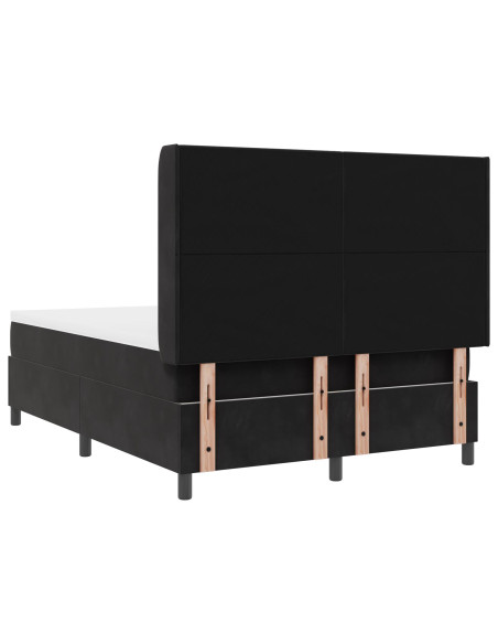 Letto con box spring e materasso LED nero 140x190 cm in velluto