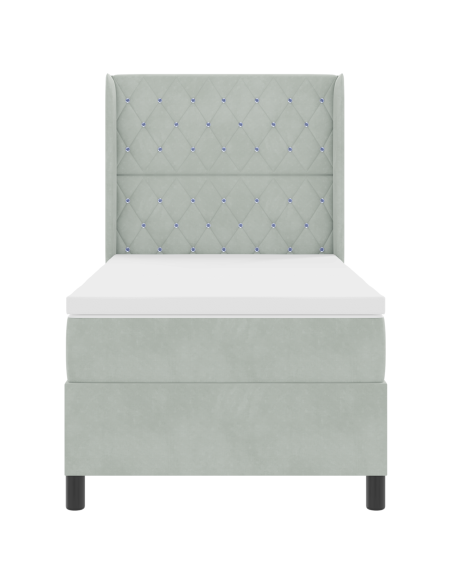 Letto Box Spring con Materasso e Luce LED Grigio Chiaro 90x190 cm Velluto