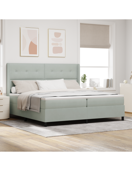 Letto Box Spring con Materasso e Luce LED Grigio Chiaro 200x200 cm Velluto