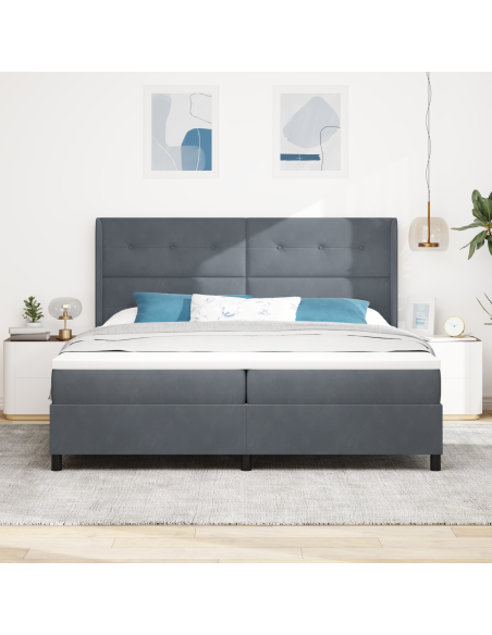 Letto Box Spring con Materasso e LED Grigio Scuro 200x200 cm in Velluto