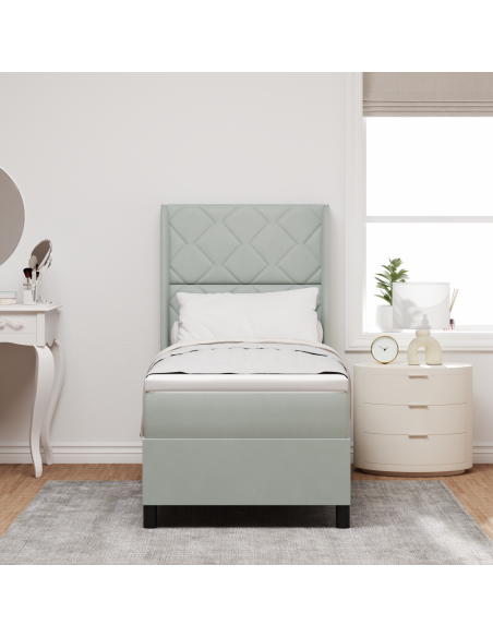Letto Box Spring con Materasso & Luce LED Grigio Chiaro 80x200 cm Velluto