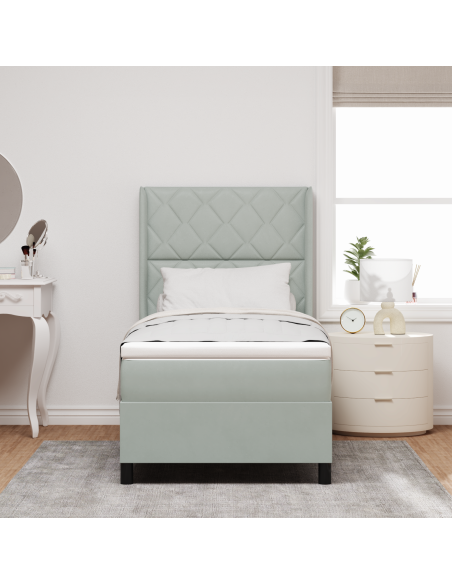 Letto a molle con materasso Grigio chiaro 90 x 200 cm Velluto