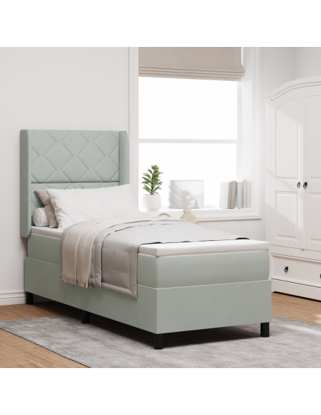 Letto Box Spring con Materasso & Luce LED Grigio Chiaro 80x200 cm Velluto