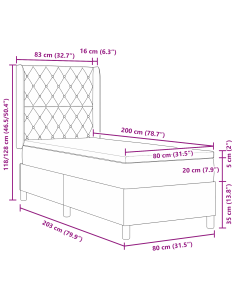 Letto a molle con materasso Grigio chiaro 80 x 200 cm Velluto