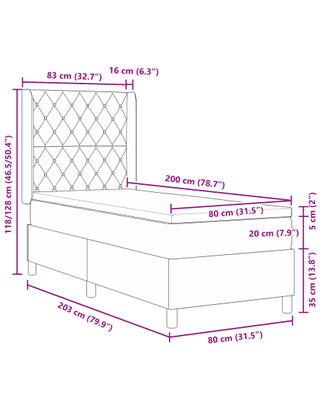 Letto a molle con materasso Grigio chiaro 80 x 200 cm Velluto